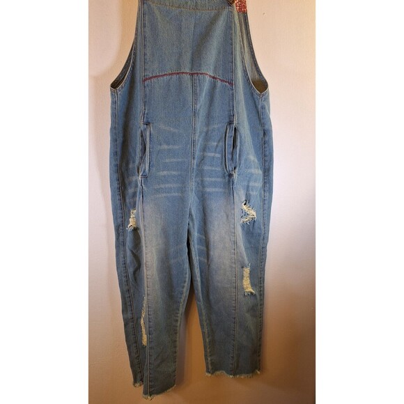 MONTHORIGIN Denim Overalls Women Jeans Blue Bib Distressed Small Baggy Gorpcore - Picture 9 of 10